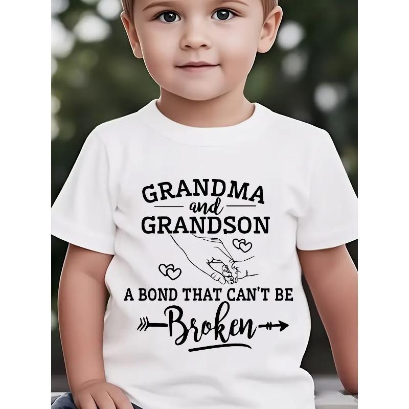 European sizes Summer Boys Fashion Short Sleeve T-Shirt | GRANDMA and GRANDSON A BOND THAT CAN T BE Broken Cartoon Print, Casual Crew Neck 98cm белый