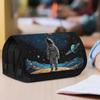 Packing Organizers 1pc Double Layer Flip Pencil Case - Astronaut In Planetary Balloons, Large Capacity, Portable Polyester Pen Storage Bag with Zipper