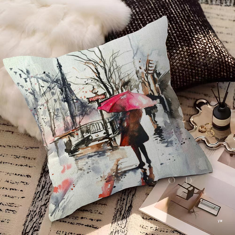 Paris Seine Street Landscape City Decorative Room Aesthetics Pillow Case Home Decor Bedroom Sofa Bed Couch Pillow Cover 45x45
