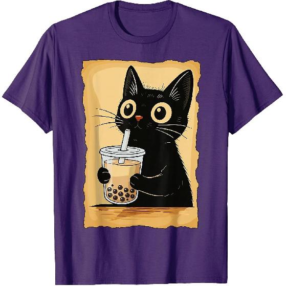 Kawaii Cat Driking Bubble Tea Cute Anime Kitty Slice T-Shirt
