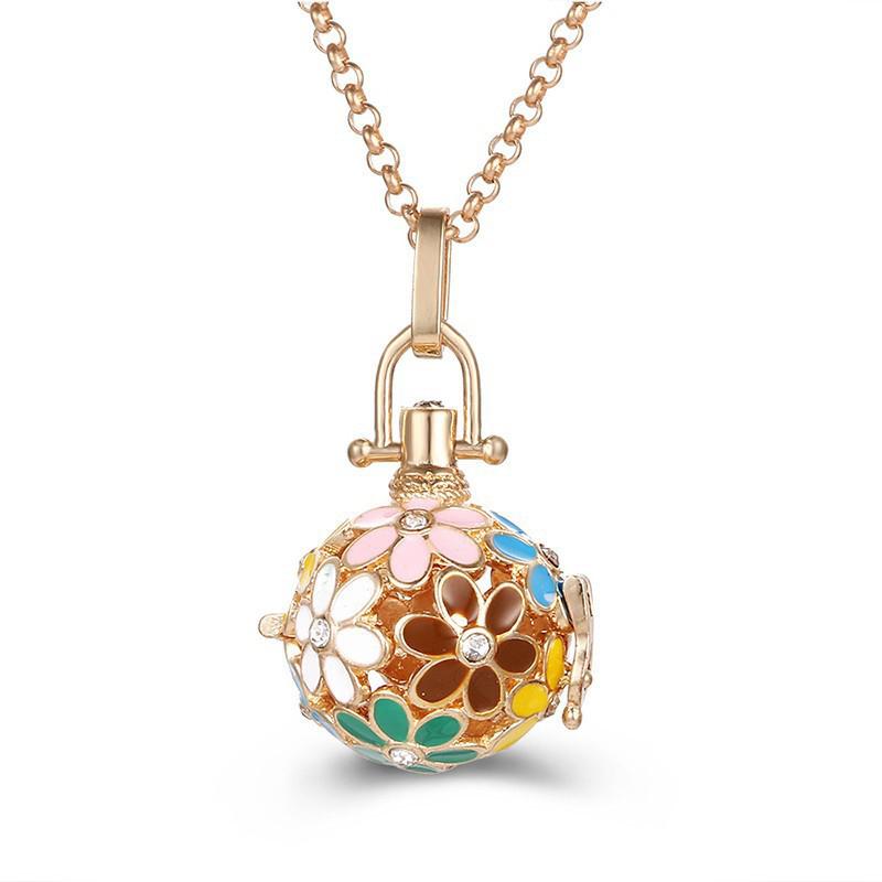 Mexico Chime Two-Color Feather Caller Locket Piano Ball Necklace Essential Oil Diffuser Perfume Musical Pendant New Jewelry