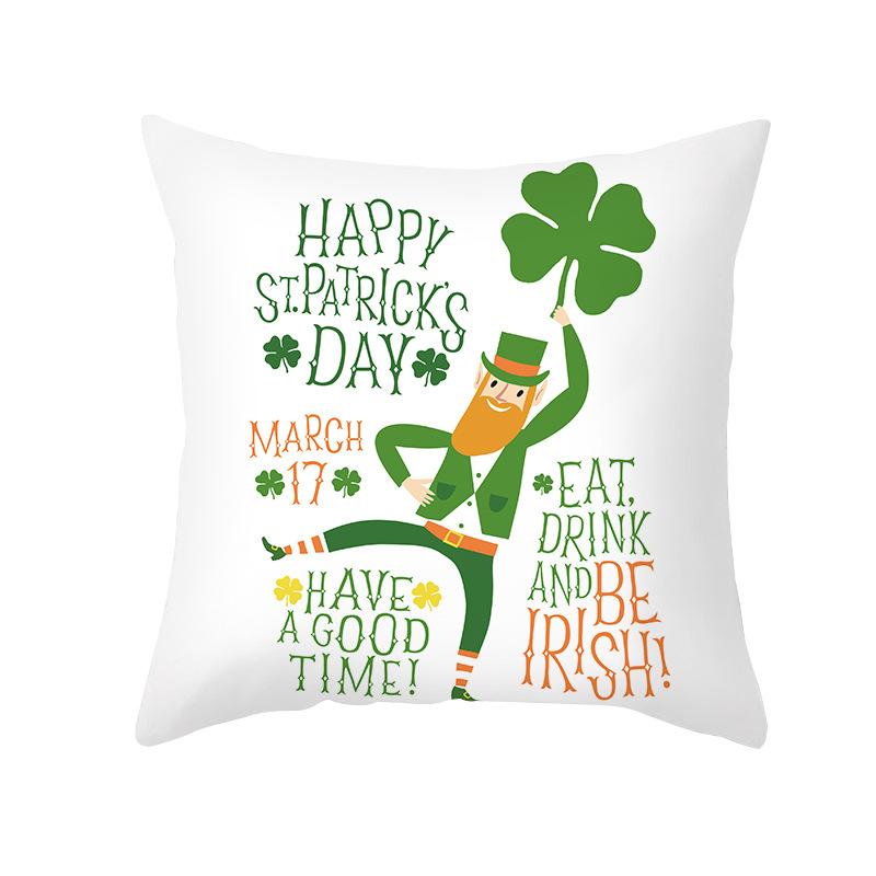 St. Patrick's Day Pillow Cover Green Cartoon Letters Four-leaf Clover Sofa Cushion Cover National Day Cushion