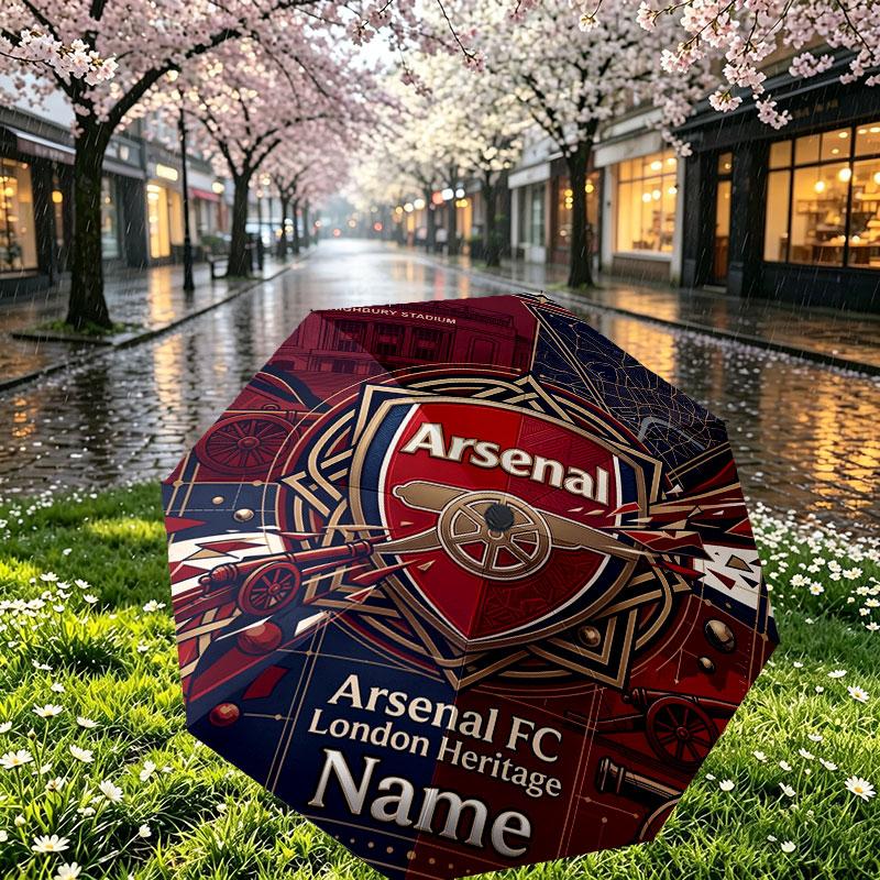 Custom Name Personalized Arsenal Football Club Print Umbrella, Auto Open Close, 8‑Rib Sturdy Frame, Commute Camping Hiking Use, Birthday Gift