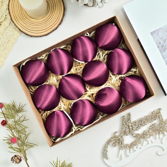 12Pcs/Set 6CM Velvet Christmas Ball Ornament Shatterproof Plastic Reusable Holiday Xmas Tree Hanging Flocked Ball Decoration Pendant