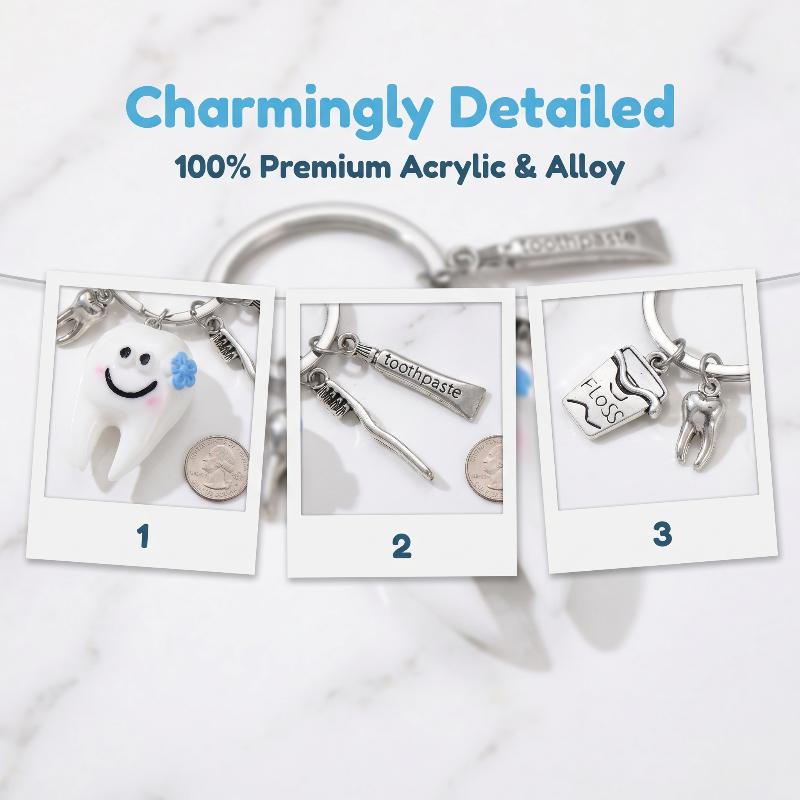 Cute Smiling Tooth Keychain With Floss Toothbrush Toothpaste Charms Key Ring Friendship Gift