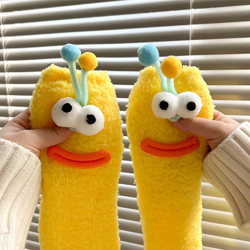 1 Pair Funny Cute Cartoon Plush Mid‑Calf Socks, Thick Warm Winter Thermal Socks, Creative Gift for Couples Friends