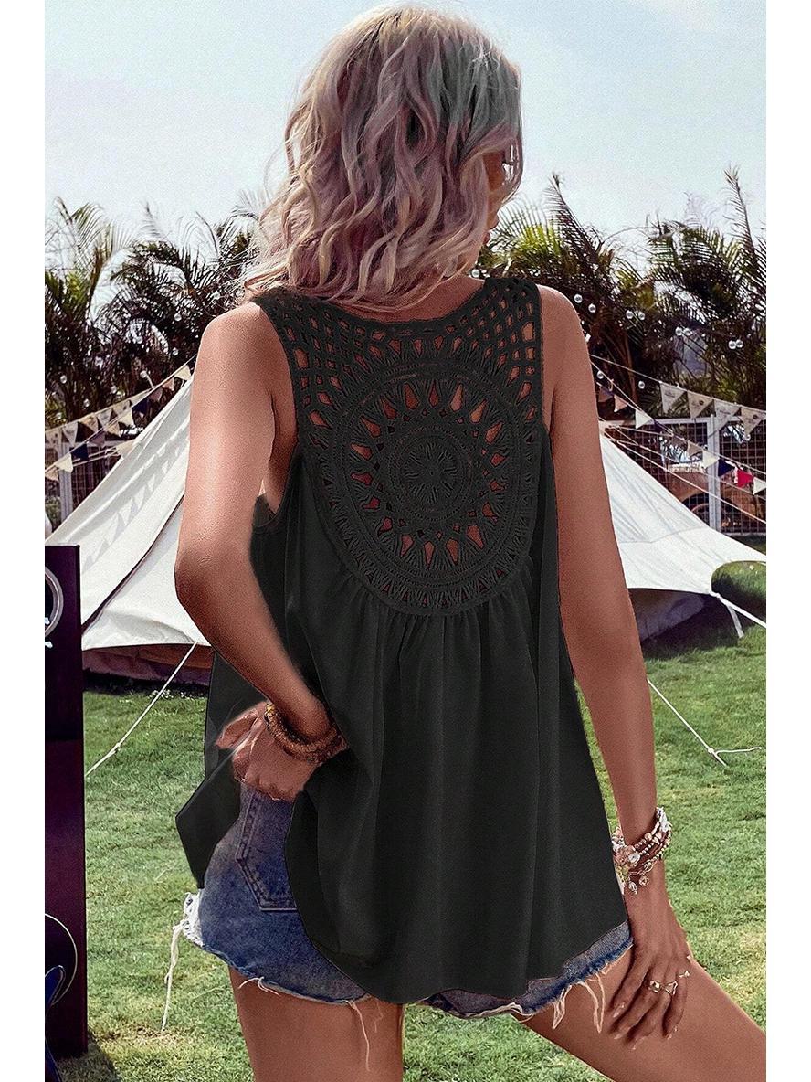 

Летний кружевной жилет с открытой спиной 2024 года для женщин с классным дизайном XXL чёрный