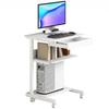 Rolling Desk with Drawer and Shelves, 4 Wheels, Compact, Chipboard, Metal