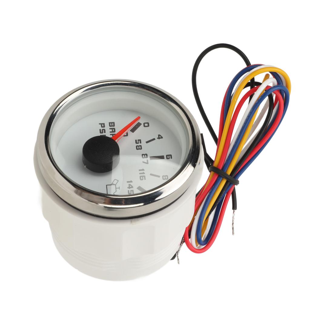 52MM Oil Pressure Gauge White Dial Silver Bezel DC 9‑32V 0‑10Bar CAN Bus Oil Pressure Meter for RV Yachts Boats