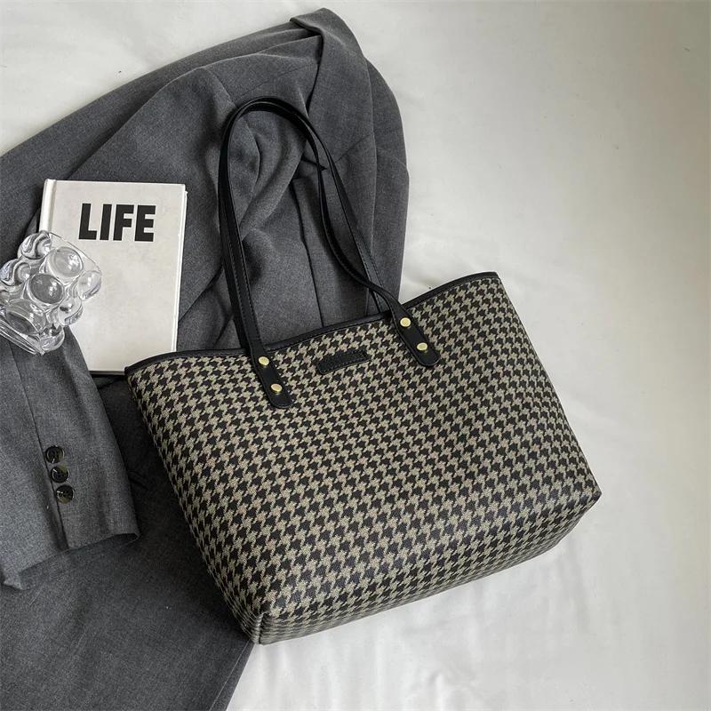 Large Capacity Shoulder Bags  New Fashion Soft Pu Leather Plaid Tote Bags Designer Luxury Commuting Women's Handbags