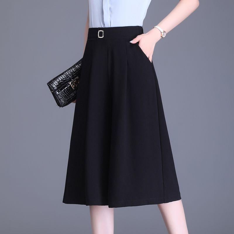 

Летние Новые Брюки Клеш с Высокой Посадкой, Свободные, Тонкие, с Широкими Штанинами, Укороченные, Женские, Однотонные, Пэчворк, Карман, Простые, Повседневные Прямые Брюки для Офисной Леди XXXL