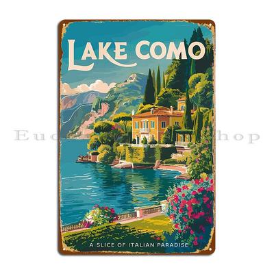 Jezioro Como Malarski Metalowy Plakat Plakat Imprezowy Druk Vintage Stwórz Metalowy Znak Plakat