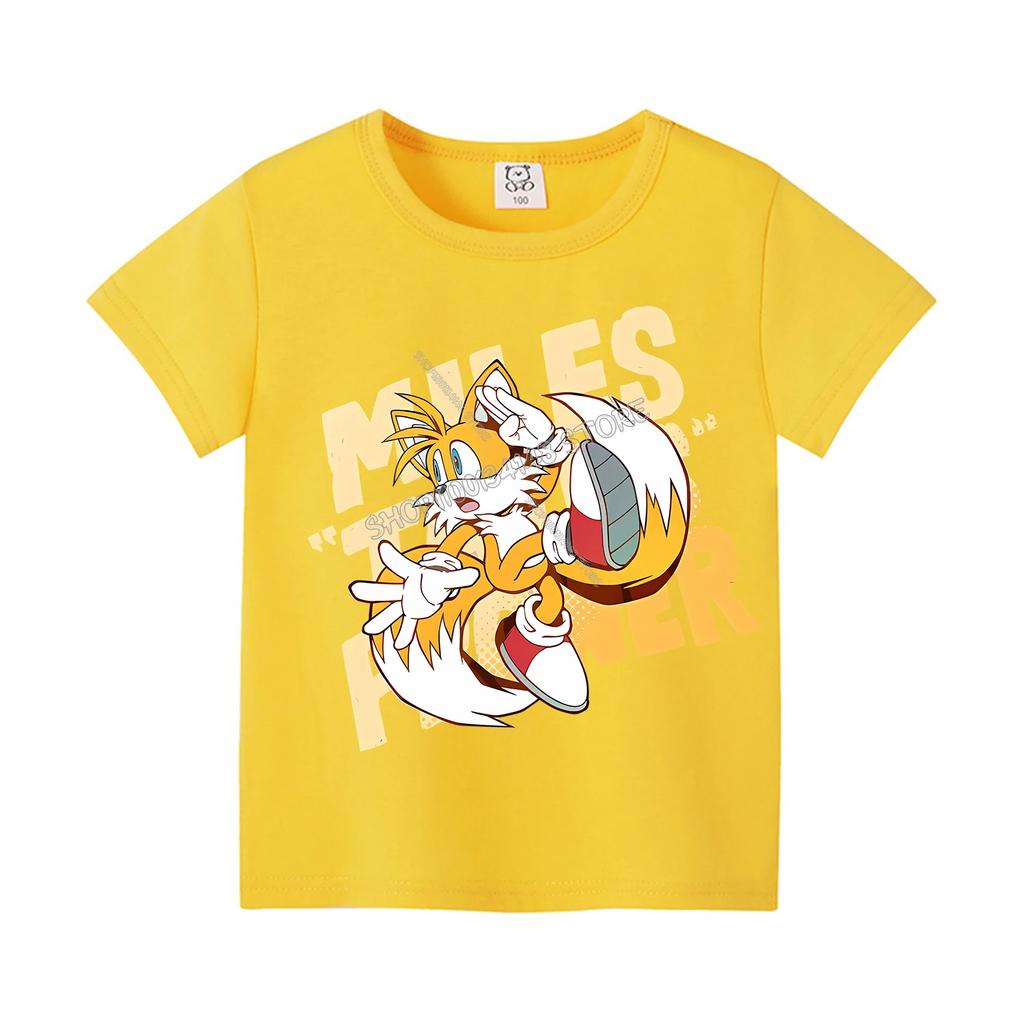 Sonics Cartoon T-shirt for Children Round Collar Clothing Kids Anime Partern Short Sleeve Clothes Fashion Sunmer Tee Top Gift
