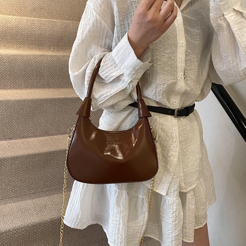 IELGY Fashion Patent Leather Portable Crescent Bag Underarm Bag