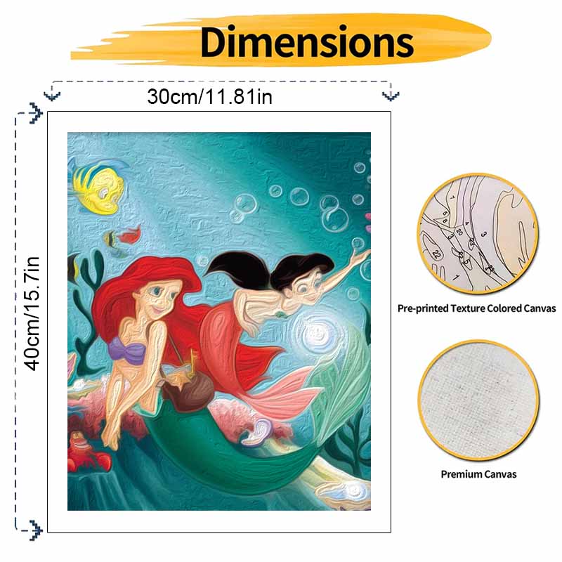 Disney DIY Oil Painting Art Painting Kit Little Mermaid Home Wall Decor Handmade Gift for Princess Fans Ocean Theme Room Decorative Art
