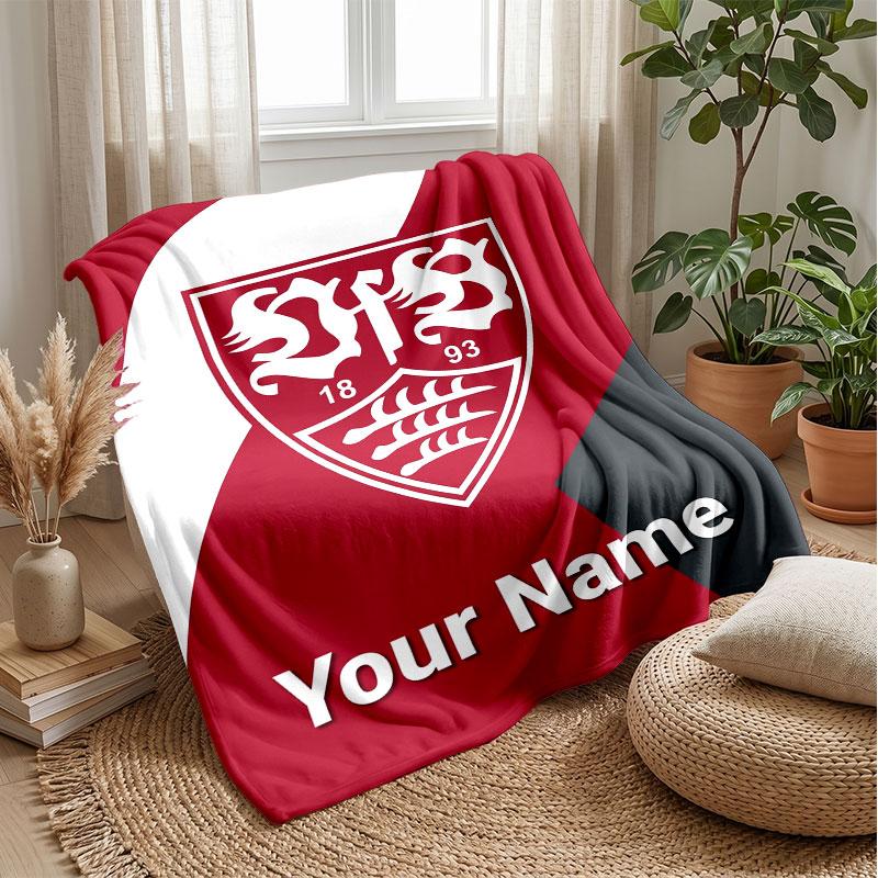 VfB Stuttgart FC Coperta in Flanella con Nome Personalizzato Logo Calcio Coperta in Pile Personalizzata Regalo Speciale per Divano Camera da Letto Casa