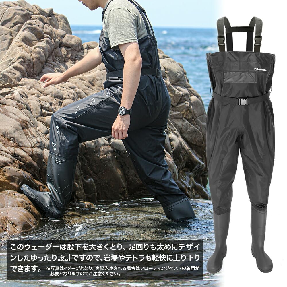 Gran Walker Fishing Waders Chest High Waders Radial Sole Fishing Shoes Waterproof Disaster Prevention Goods BK S M L XL 2XL Gran Walker size radial