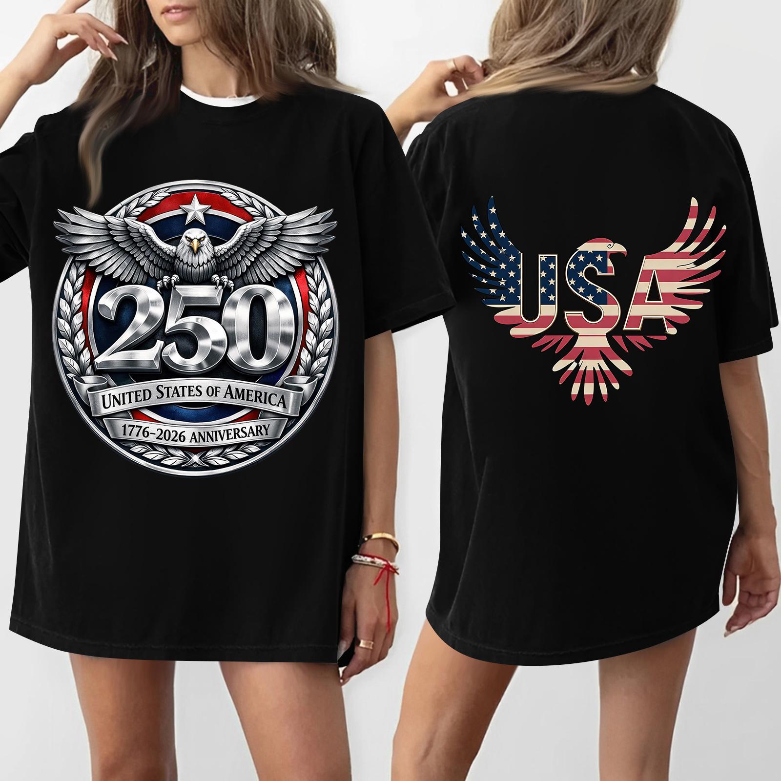 

Women s Casual Independence Day 252 Anniversary Printed T-shirt Round Neck Pullover Short Sleeve Top L чёрный