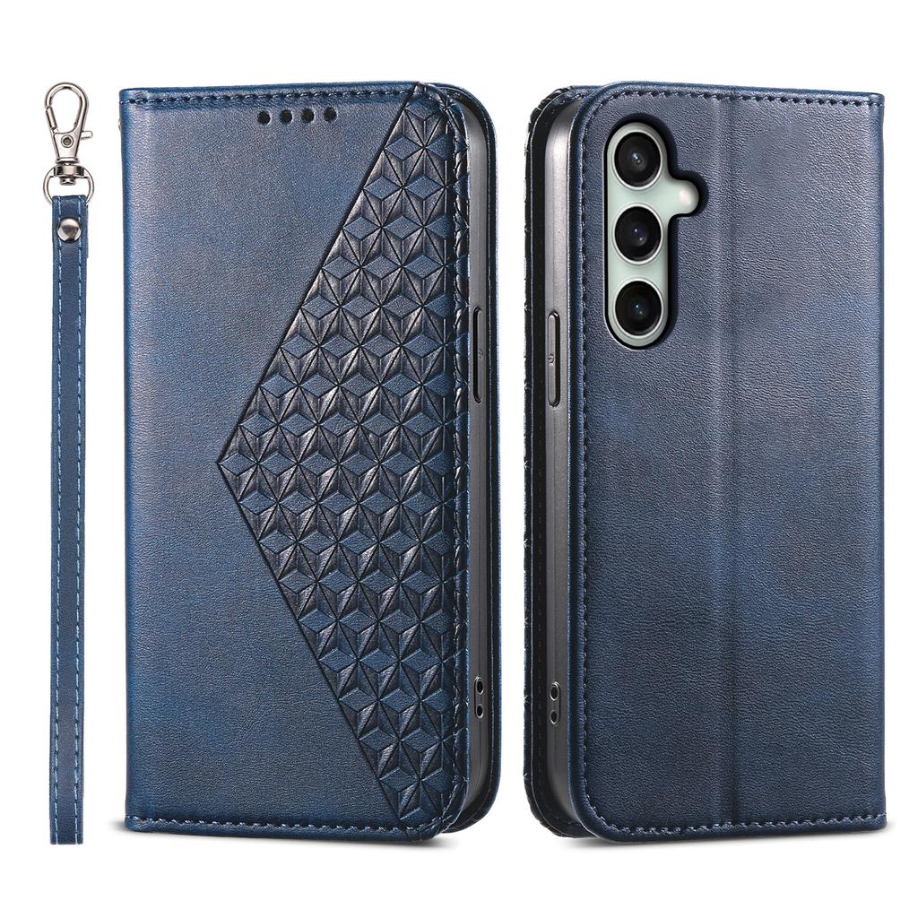 For Samsung Galaxy S25 FE Case Calf Texture PU Leather Wallet Phone Cover with Wrist Strap