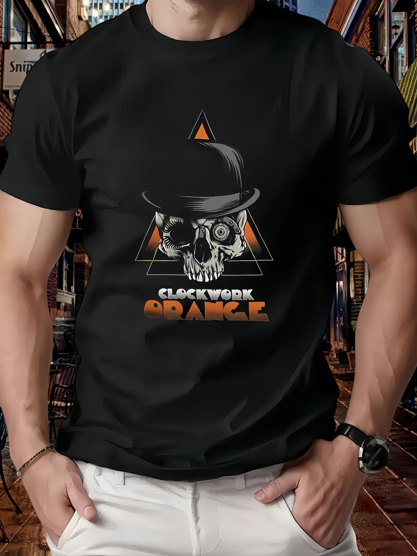 ZX A Clowork Orange Classic Movie Tshirt Skull Hat and Triangle Element Cult Movie Culture Mens Short Sleeve L