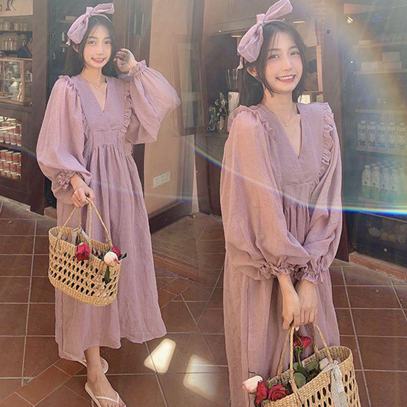 Maternity Spring Dress Fashion Set Baby Doll Dress Spring Autumn High-End Fairy Maternity Dress