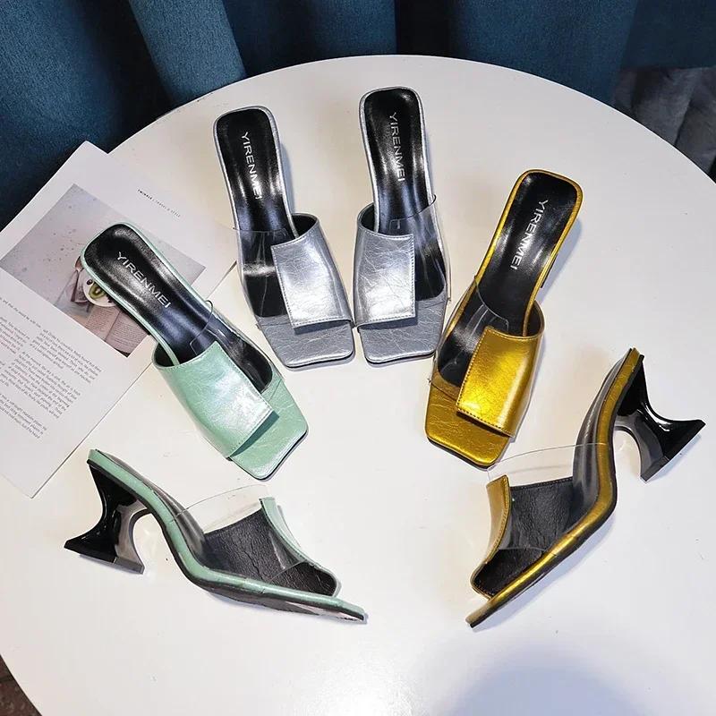 Fashion High Heel Slippers Women's Summer New Korean Edition Casual Outwear Fashion One Word Cool Slippers Zapatos De Mujer Plus Size 40