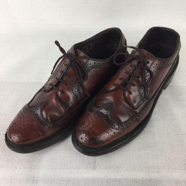 80s Vintage STAFFORD Long Wingtip Leather Business Shoes Brown size 8.5B 25.0-26.0 Men's(USED)