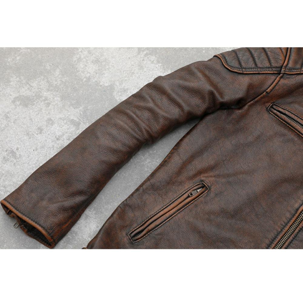 Chinese Size Vintage Red Brown Real Cowhide Genuine Leather Jacket Men Motorcycle Coat Mens Biker Clothes Spring Autumn