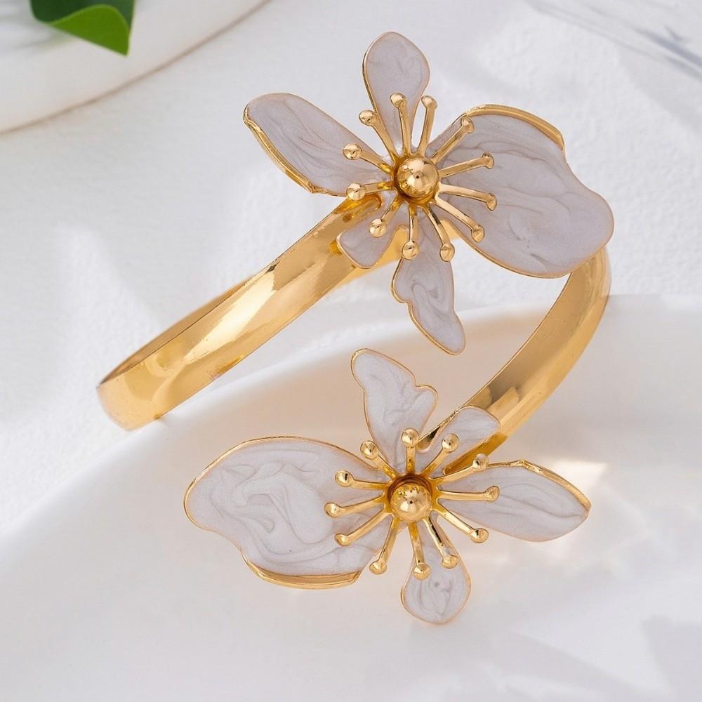 Gold Color Enamel Flower Cuff Armlet Adjustable Design Open Arm Ring  Special Occasion