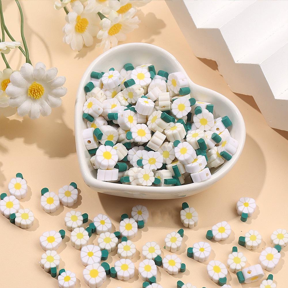 20/50/100pcs Soft Ceramic Material Daisy Mud Bead Polymer Flower Mud Bead Pendant Flower DIY Summer Beach Foot Chain Bracelet Earrings
