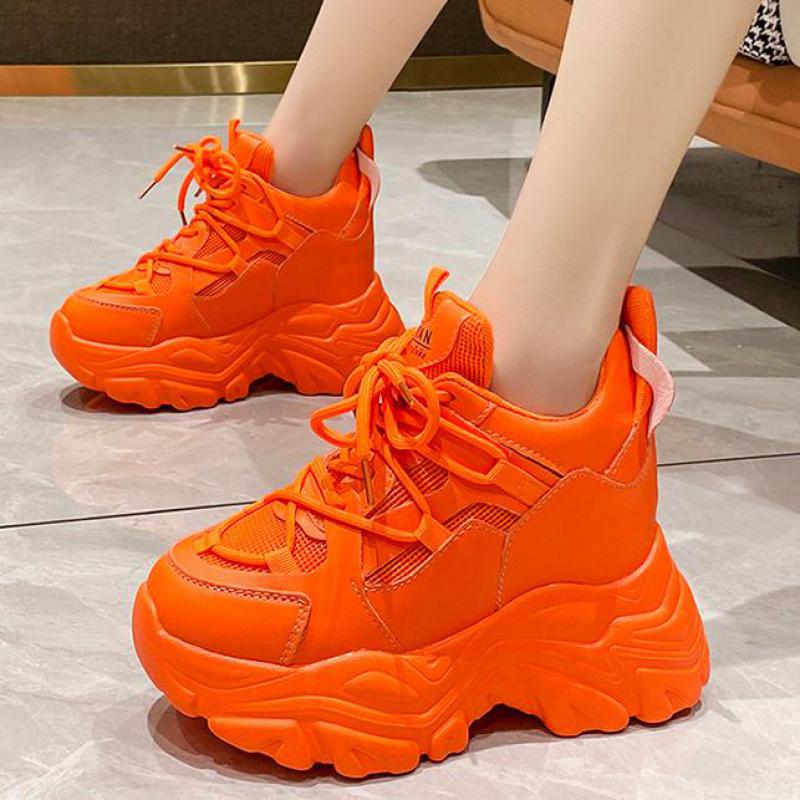 Sneakers Autunnali con Zeppa Alta da Donna Scarpe Casual Zeppa Gialla Scarpe da Donna Suola Spessa Sneakers Rialzanti Scarpe da Donna