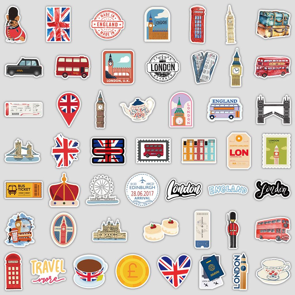 50 London Series Graffiti Stickers Creative Stationery Stickers Water Cup Suitcase Waterproof Decorative Stickers