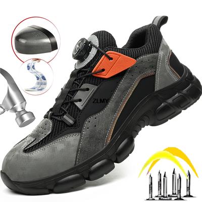 Fashion ZLMY Safety Shoes Men Rotated Button Steel Toe Sneaker Puncture Proof Air Cushion Work Shoes Man Sport Safety Work Boots Fashion