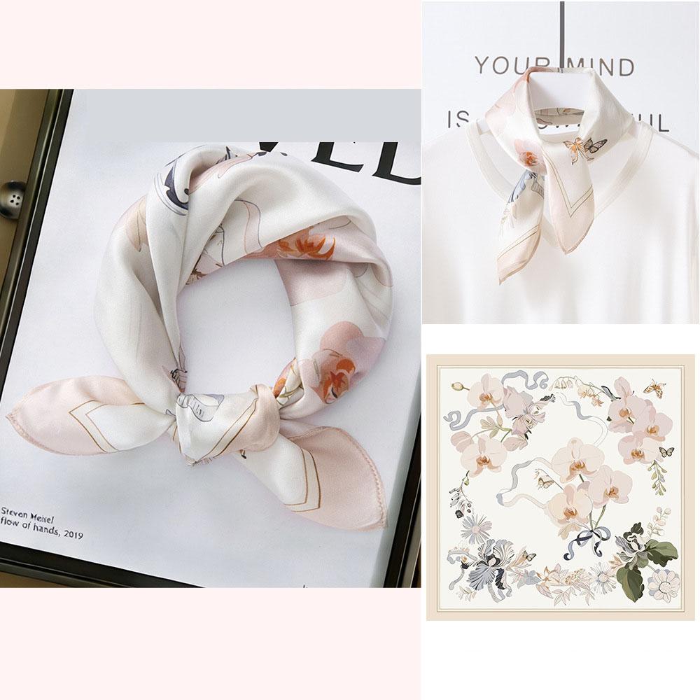 53x53cm 100% Mulberry Silk Scarf Luxury Square Hair Bandana Elegant Head Wrap Neckerchief Sunscreen Shawl for Women