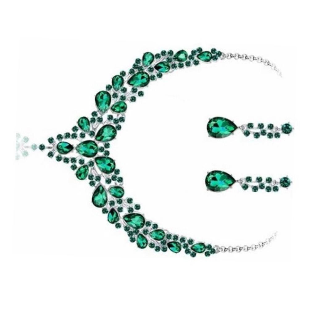 Necklace Earring Set Green Shiny Exquisite Women Decorative Jewelry for Wedding Anniversary