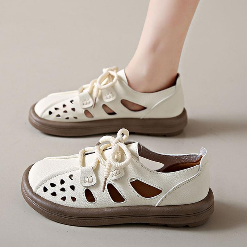 Römische Dameneinzelschuhe Großhandel Neu Sommer Explosion Hohl Atmungsaktiv Einzelschuhe Dicksohlig Retro Lässig Taschenkopf Lochschuhe