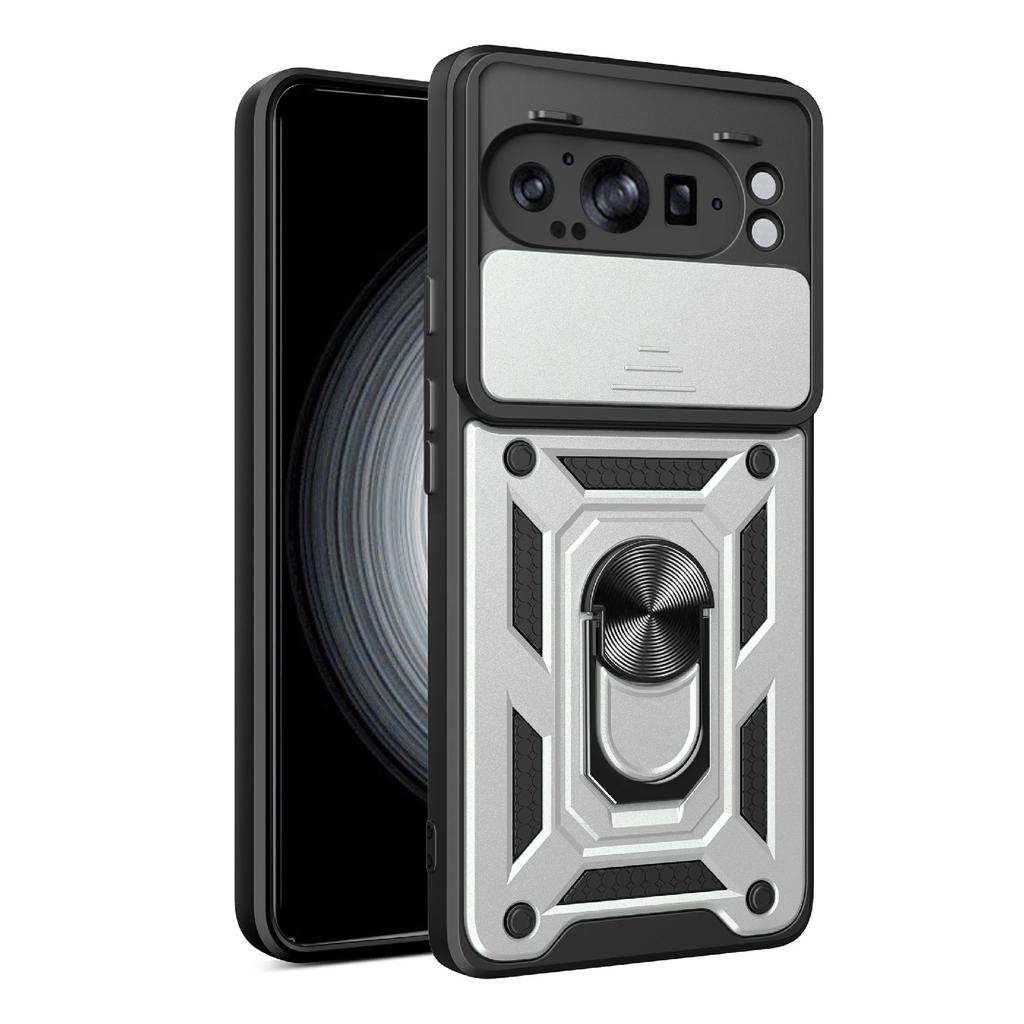 AMORUS Für Google Pixel 9 Pro XL Hülle Ständer PC+TPU Handyhülle mit Kameraobjektivschieber