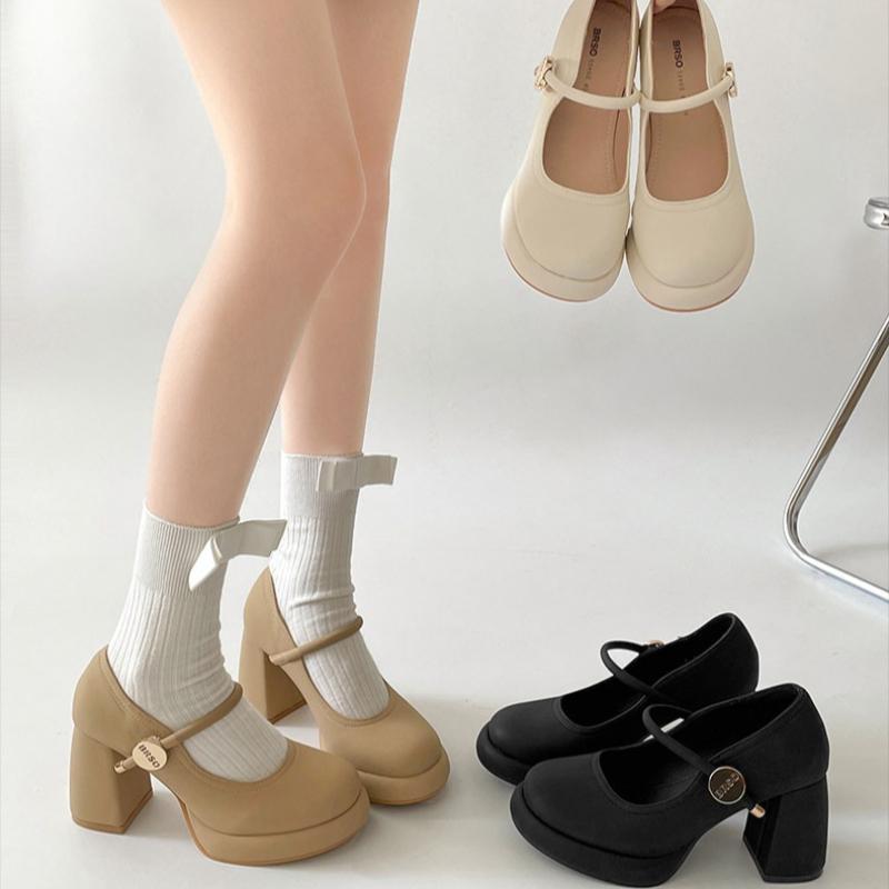 Designer Plateau Dicke Ferse Damen Mary Jane Schuhe Schlichte Höhensteigerung Schnalle Schuhe Damen Outdoor Elegante Kleiderschuhe