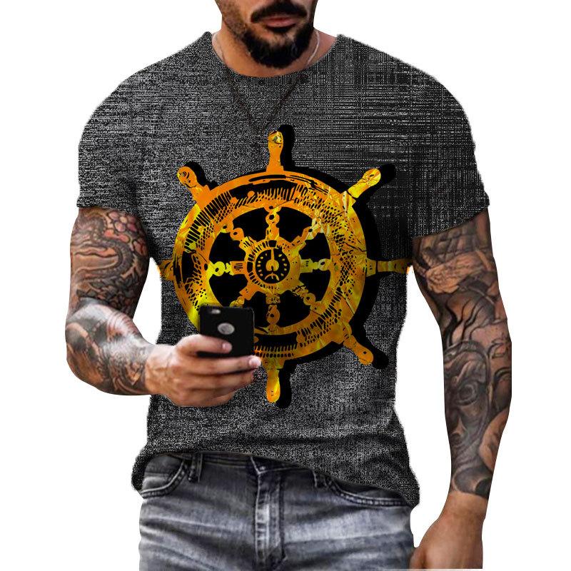Men's Nautical Print T-Shirt, Short-Sleeve Summer Top, Breathable Casual