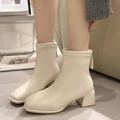 New Winter Women's Boots Square Toe Solid Pu Leather Fashion Ankle Shoes Ladies Block Heels Outdoor Party Women Ankle Boot