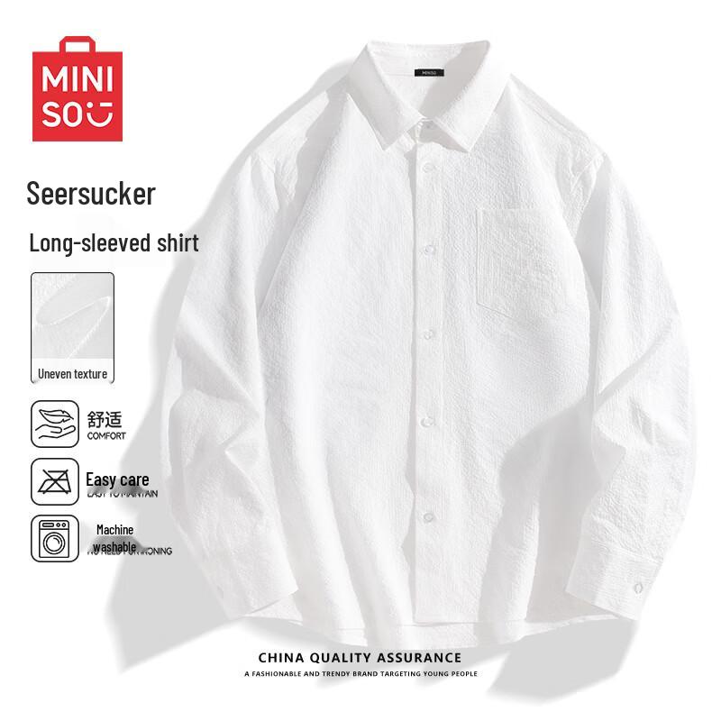 

Miniso Men s Relaxed Textured Poplin Long-Sleeve Shirt 4XL