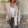 Women's Vintage Casual Solid Color Print Autumn Winter Long Sleeve POLO Neck Jacket International Designs & Coats
