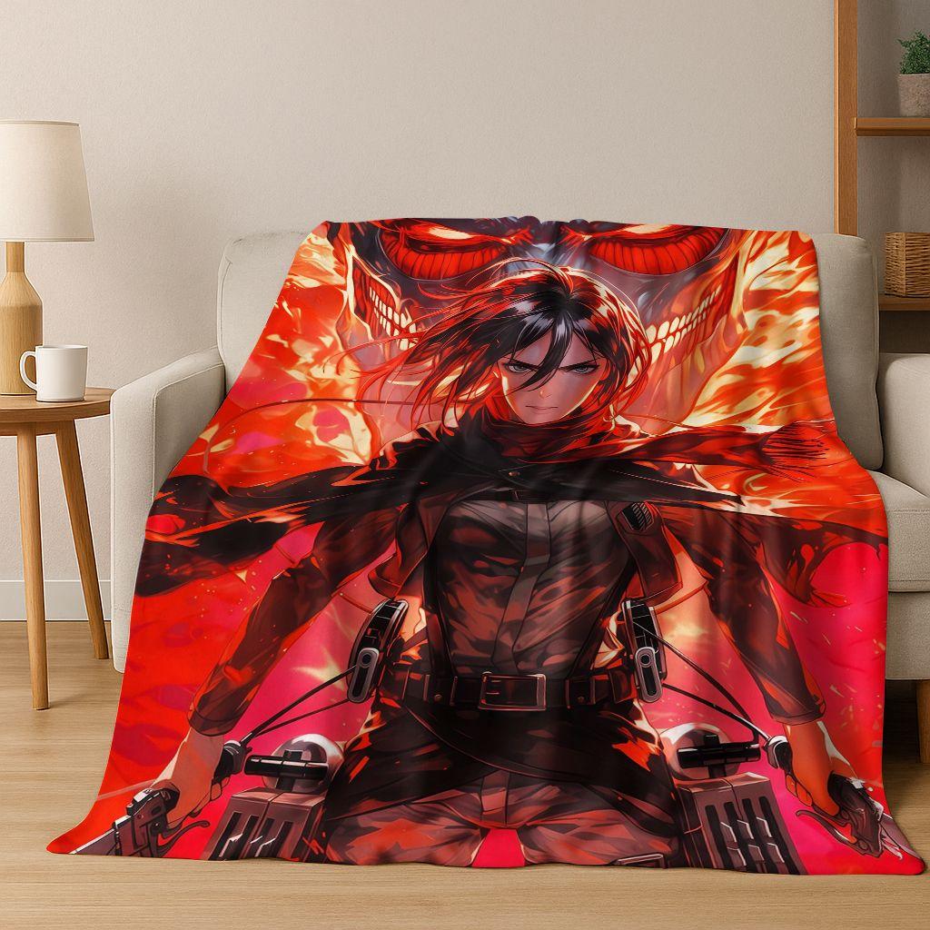 2026 New Anime Attack on Titan Eren Mikasa Cartoon Flannel Blanket,Cozy Soft Throw Blanket for Home Bedroom Bed Sofa Cover Kids