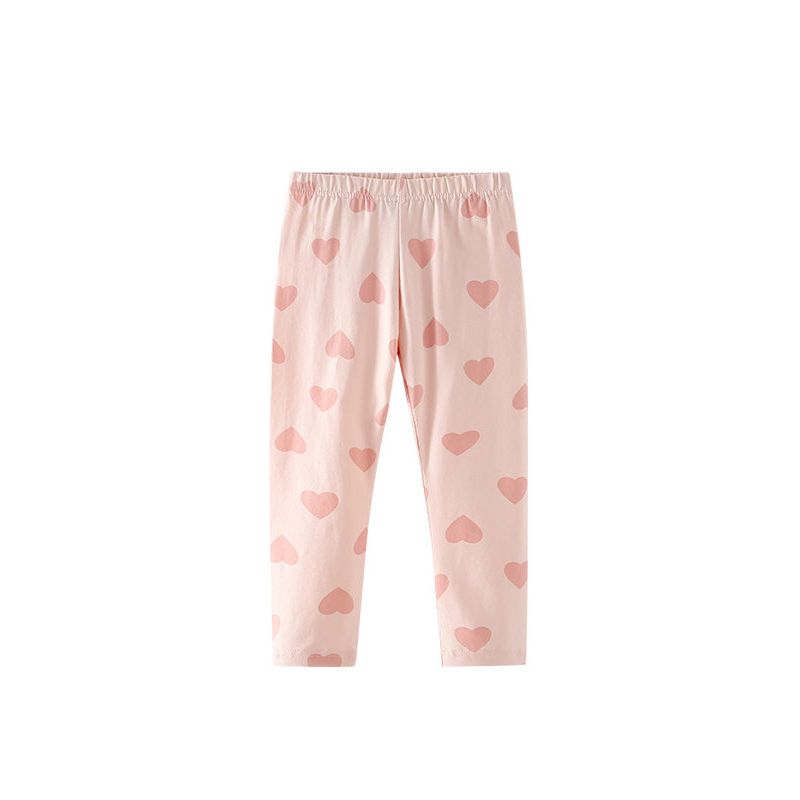 Autumn Leggings, New Spring and Autumn Style, Baby Pink Heart Print Pants, Stylish Little Girls, European and American Style Children's Clothing