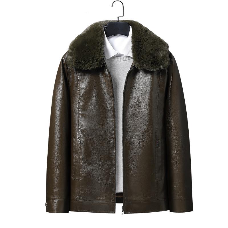 Winter Velvet Thick Leather Jacket Men's Lapel Leather Jacket Men's Windproof and Waterproof Men's Upper Garment