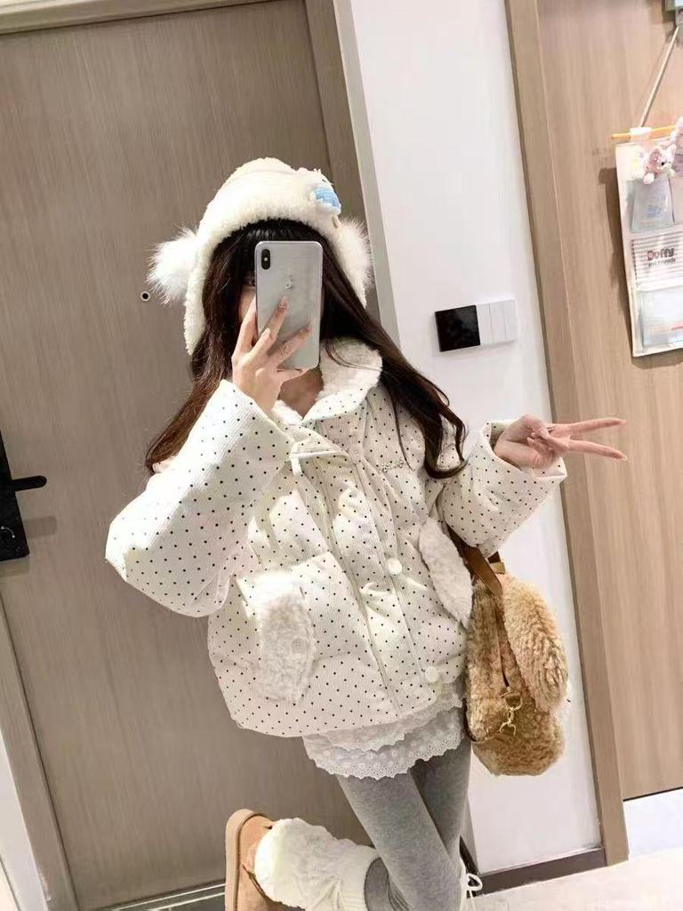Korean Sweet Polka Dot Fur Collar Women's Winter Down Jacket