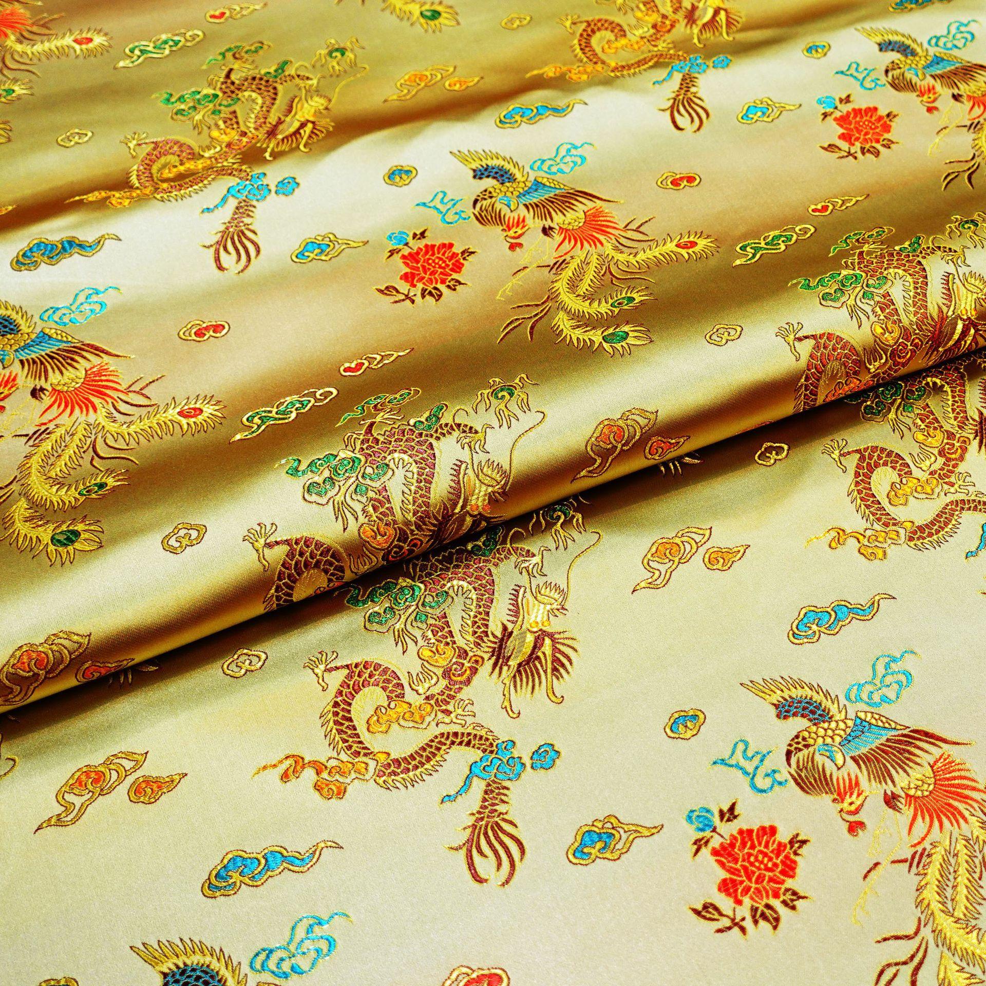 

100x114cm Brocade Jacquard Pattern Dragon Phoenix Fabrics Damask for Sewing Cheongsam and Kimono Material DIY Needlework 100x114cm золотой