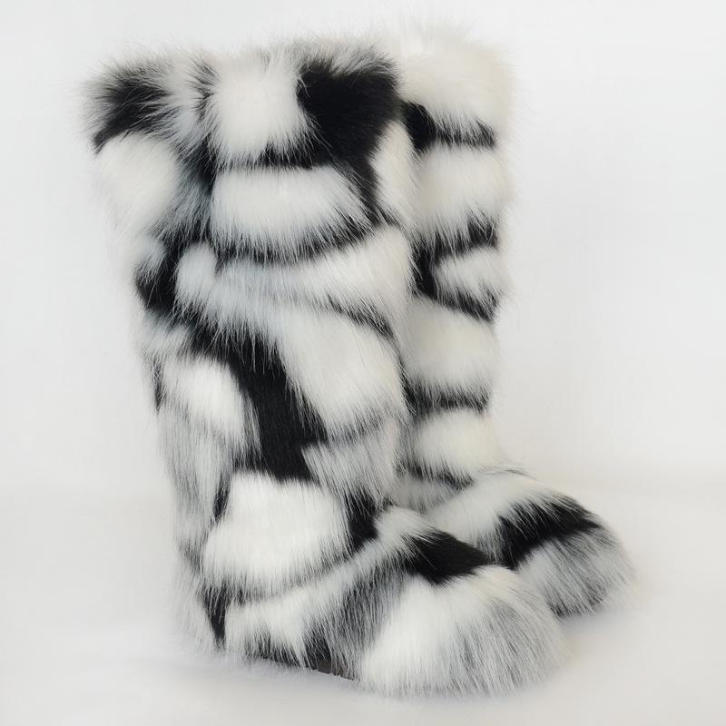 Ladies Winter Faux Fur Raccoon Hairy Boots Snow Boots Shoes