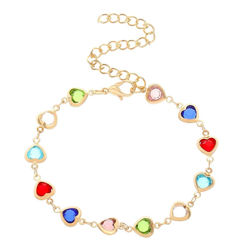 6pcs Colorful Heart Red Crystal Bracelet Women Exquisite Crystal Zircon Metal Chain Bracelets Bangles Girl Party Wedding Gifts