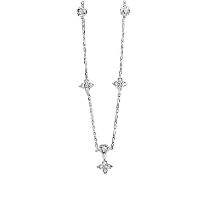 

Серебряное инкрустированное ожерелье с цветком из циркония для женщин, изысканные милые свадебные украшения, аксессуары, подарки белый